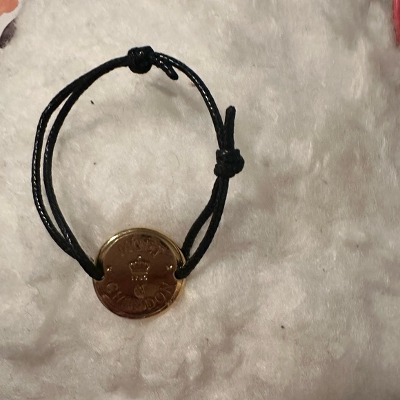 Moet Chandon Wine Leather Double Strap Gold Bracelet with Pendant Navy Blue - Picture 2 of 3